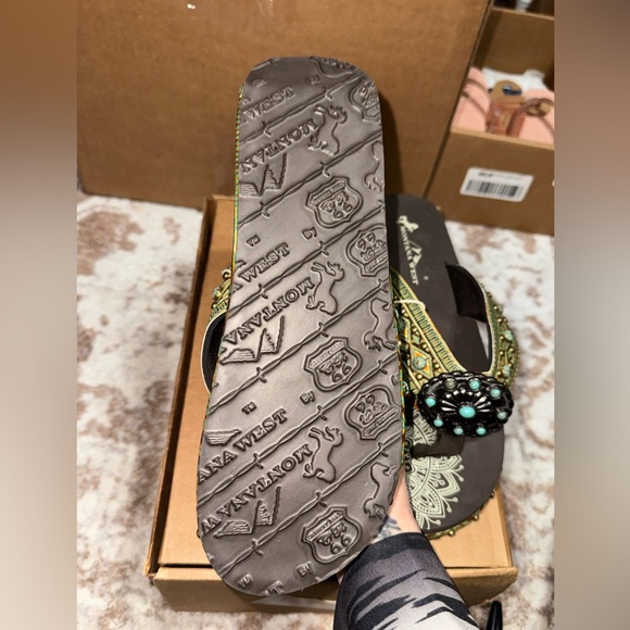 Montana West Black and Green Embellished Sandals - Picture 6 of 9